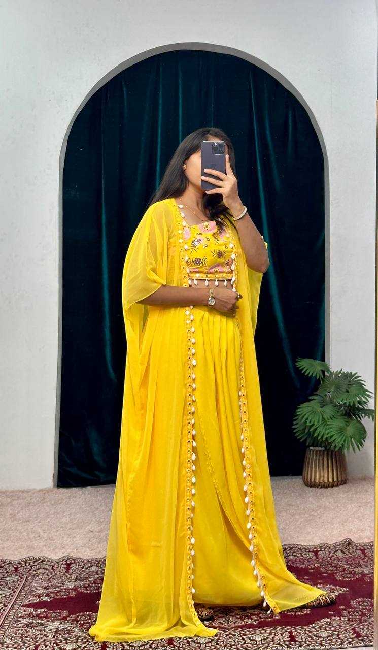 YNF GEORGETTE RIN181 1072 SUITS & DRESSES WHOLESALE INDO WESTERN GEORGETTE YELLOW HALDI SUITS MANUFACTURE