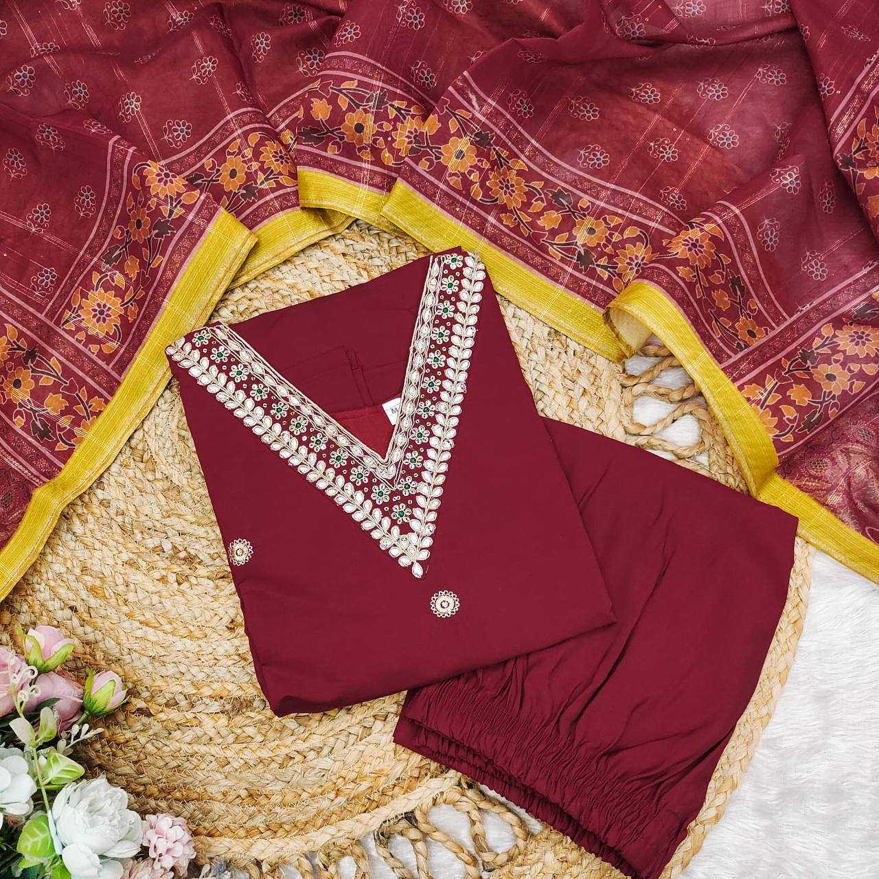 YNF HEAVY ROMAN SILK KESH211 LDY113 SUITS & DRESSES WHOLESALE LADIES SILK WEDDING MAROON SUITS MANUFACTURE