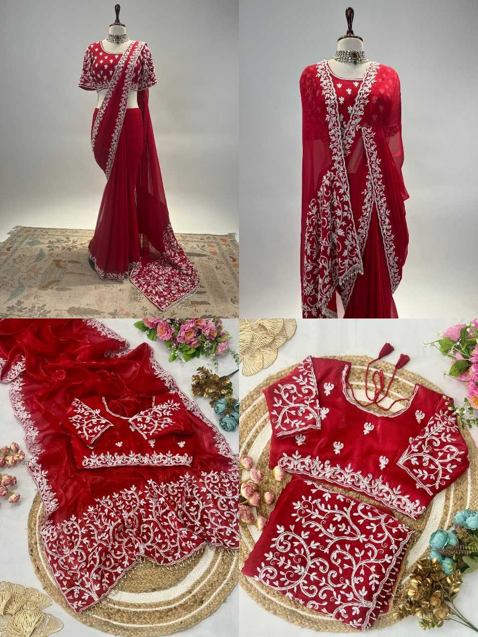 YNF JIMMY CHOO RIN134 314 WHOLESALE JIMMY CHOO FANCY RED SAREE MANUFACTURE