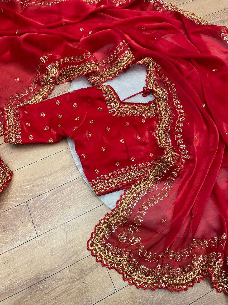 YNF JIMMY CHOO RIN143 473 SAREES WHOLESALE SEQUENCE JIMMY CHOO CUT WORK RED SAREES MANUFACTURER