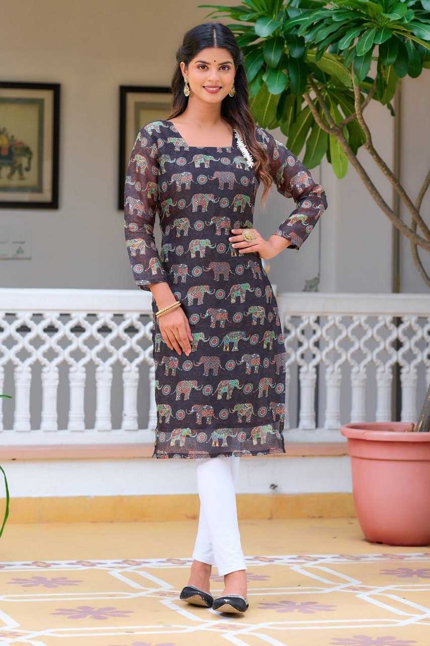 YNF KOTA CHEX KESH243 1032 KURTIS WHOLESALE LONG PRINTED BLACK KURTIS MANUFACTURER