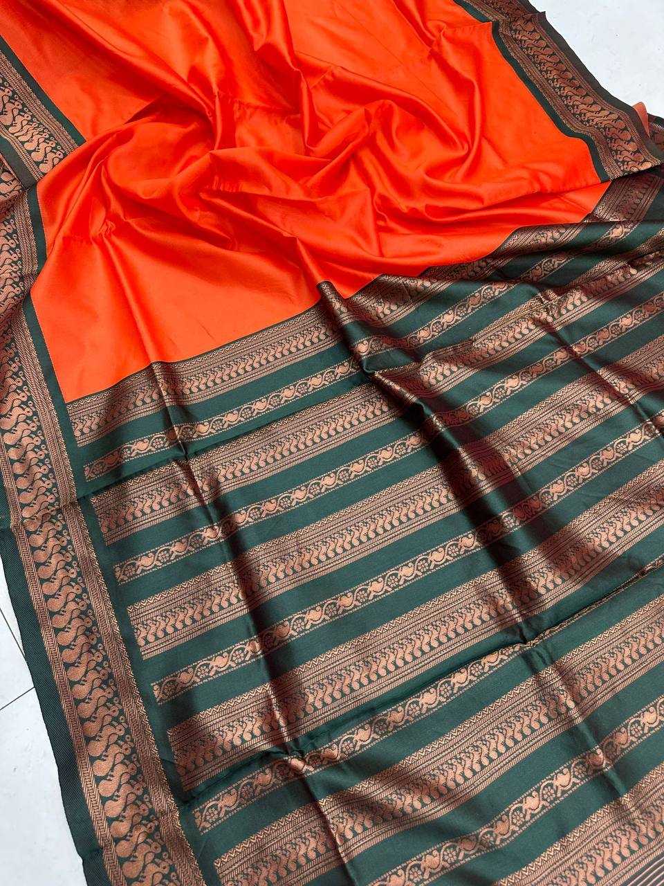 YNF LICHI SILK RIN184 ORANGE PENTHER SILK SAREES WHOLESALE PARTY WEAR SOFT TRADITIONAL ORANGE SILK SAREES MANUFACTURER