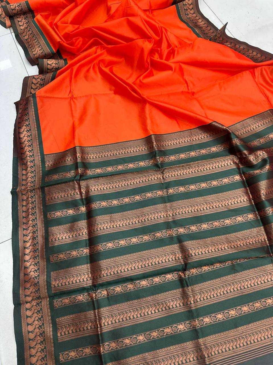 YNF LICHI SILK RIN184 ORANGE PENTHER SILK SAREES WHOLESALE PARTY WEAR SOFT TRADITIONAL ORANGE SILK SAREES MANUFACTURER