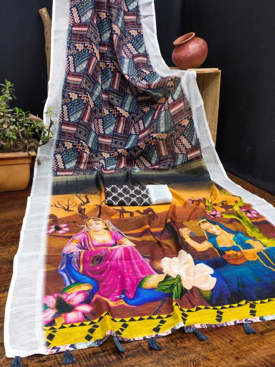 YNF LINEN KESH203 MTW33 SAREES WHOLESALE PRINTED COTTON LINEN OFFICE WEAR SAREES MANUFACTURER