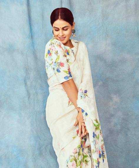 YNF LINEN KESH223 137 SAREES WHOLESALE WHITE COTTON PRINTED LINEN SAREES MANUFACTURER