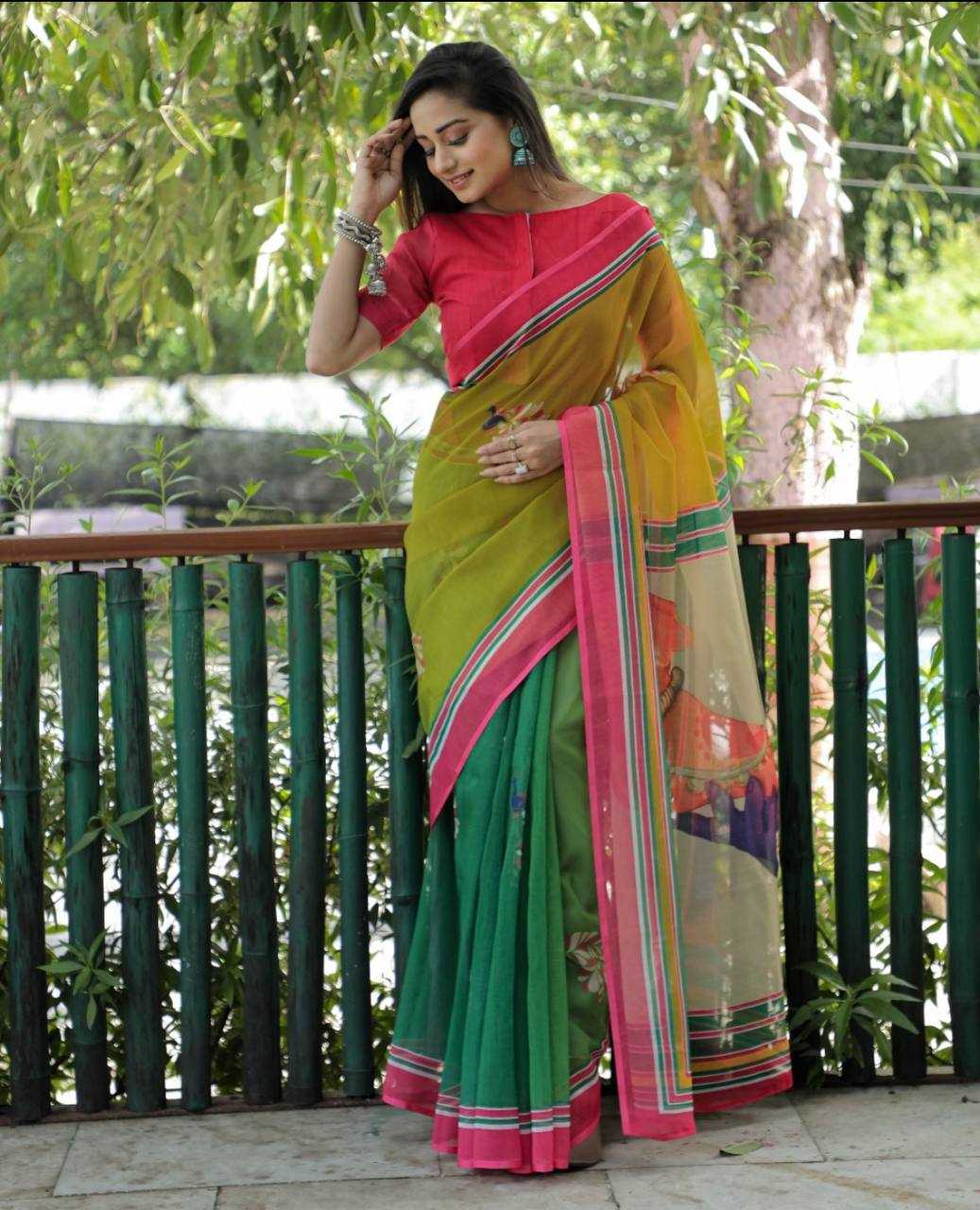 YNF LINEN KESH223 167 SAREES WHOLESALE TRADITIONAL PRINTED LINEN SAREES MANUFACTURER