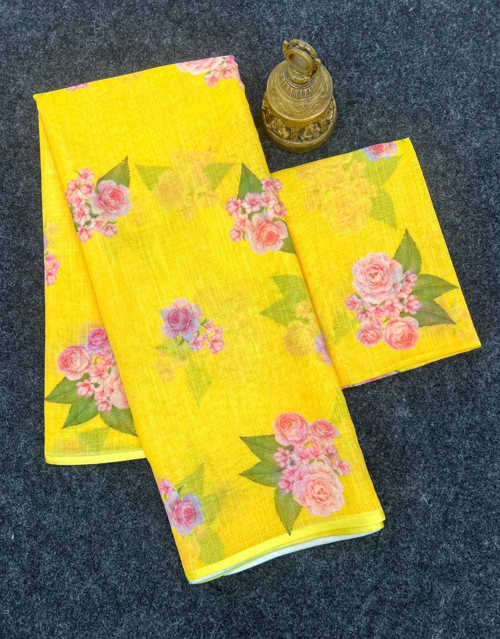 YNF LINEN KESH223 505 SAREES WHOLESALE YELLOW PRINTED LINEN SAREES MANUFACTURER