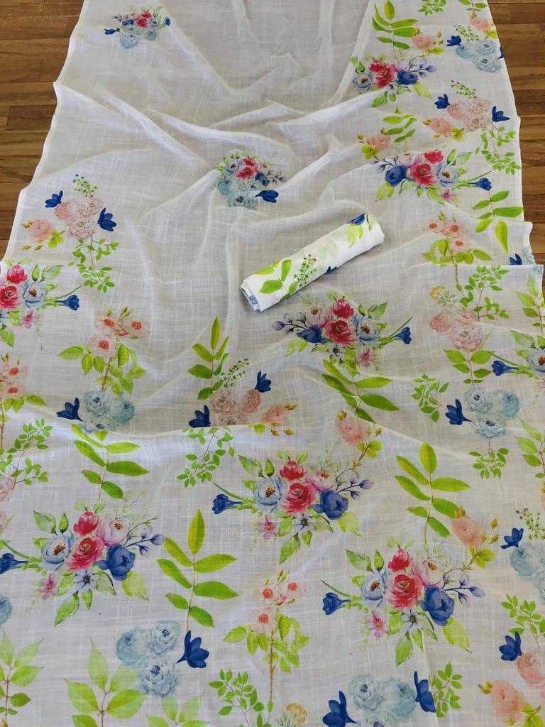 YNF LINEN RIN119 001 SAREES WHOLESALE PRINTED LADIES WHITE LINEN SAREES MANUFACTURER