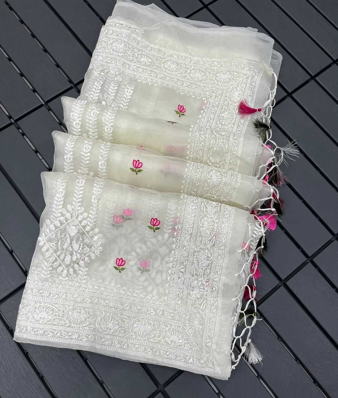 YNF ORGANZA RIN164 RRS100 SAREES WHOLESALE ORGANZA WHITE TRADITIONAL ZARI SAREES MANUFACTURER