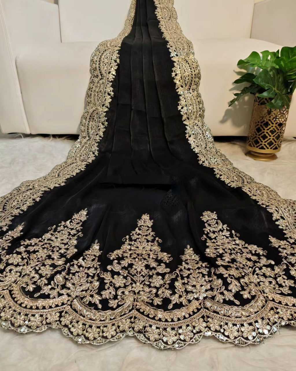 YNF ORGANZA RIN164 RRS101 SAREES WHOLESALE ORGANZA EMBROIDERED BLACK SAREES MANUFACTURER