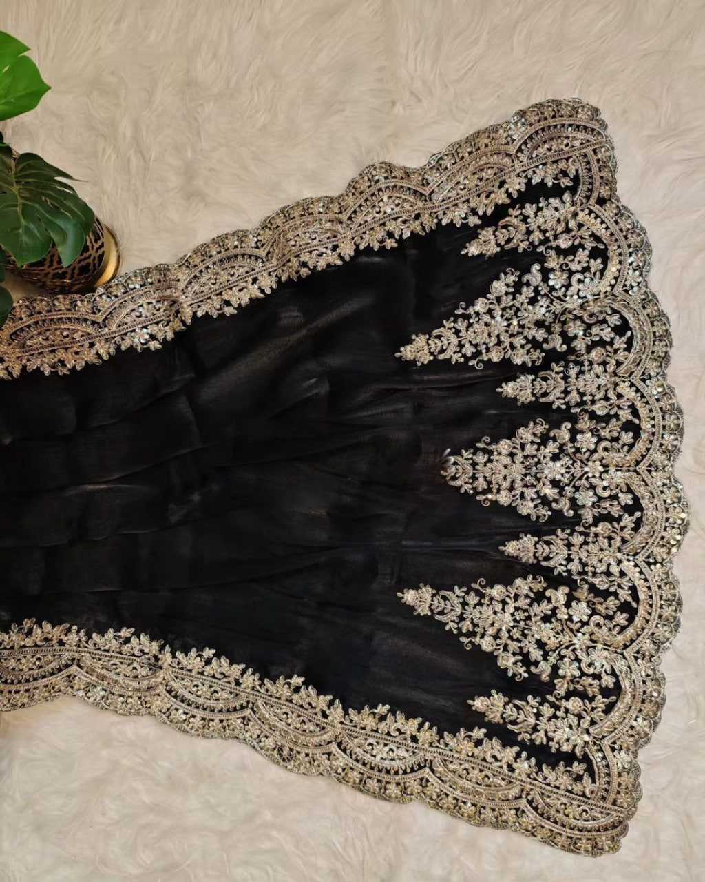 YNF ORGANZA RIN164 RRS101 SAREES WHOLESALE ORGANZA EMBROIDERED BLACK SAREES MANUFACTURER