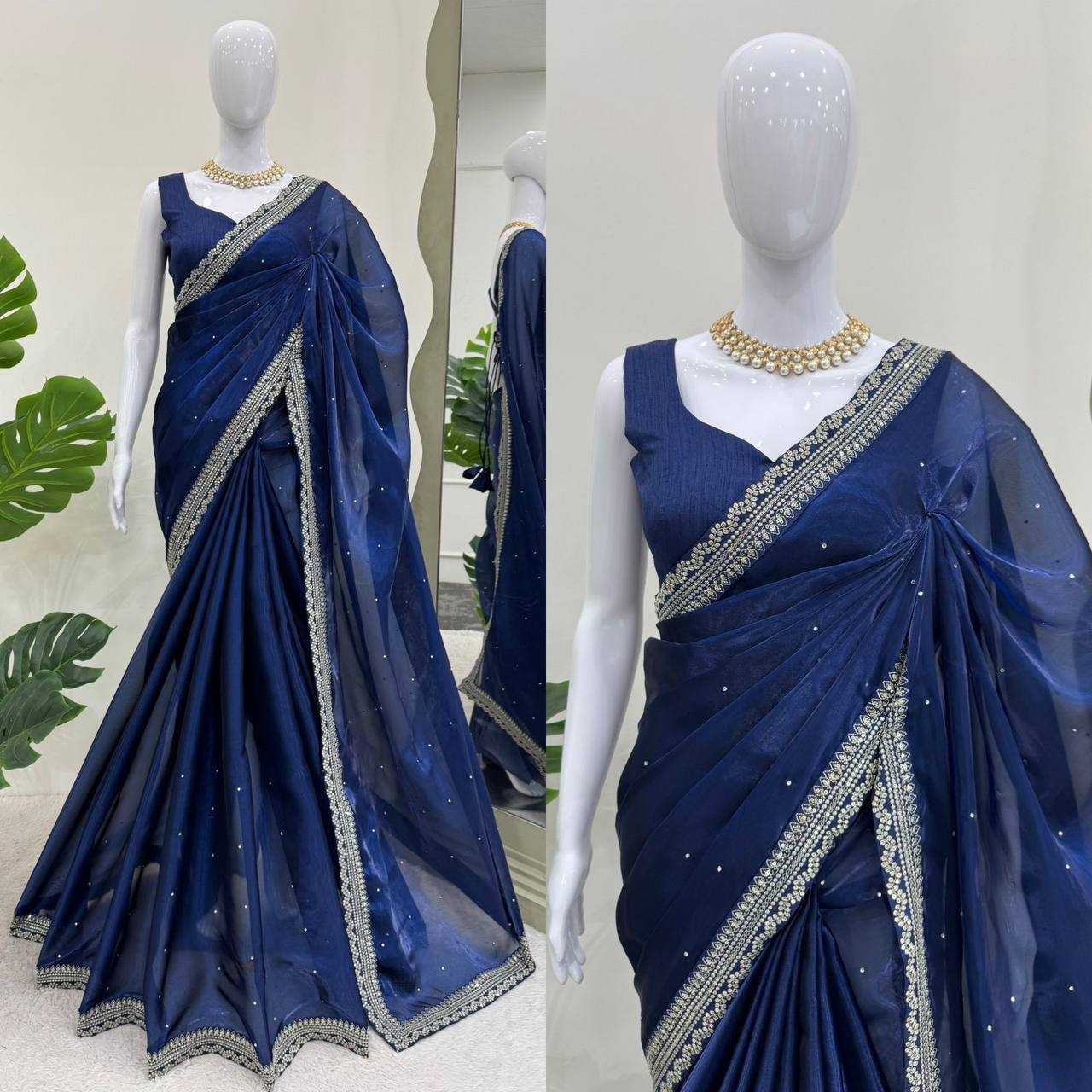 YNF ORGANZA SILK RIN133 538 SAREES WHOLESALE TRADITIONAL ORGANZA FANCY BLUE SILK SAREES MANUFACTURER