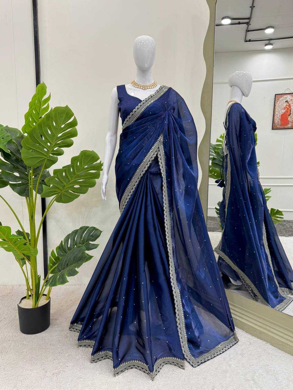 YNF ORGANZA SILK RIN133 538 SAREES WHOLESALE TRADITIONAL ORGANZA FANCY BLUE SILK SAREES MANUFACTURER