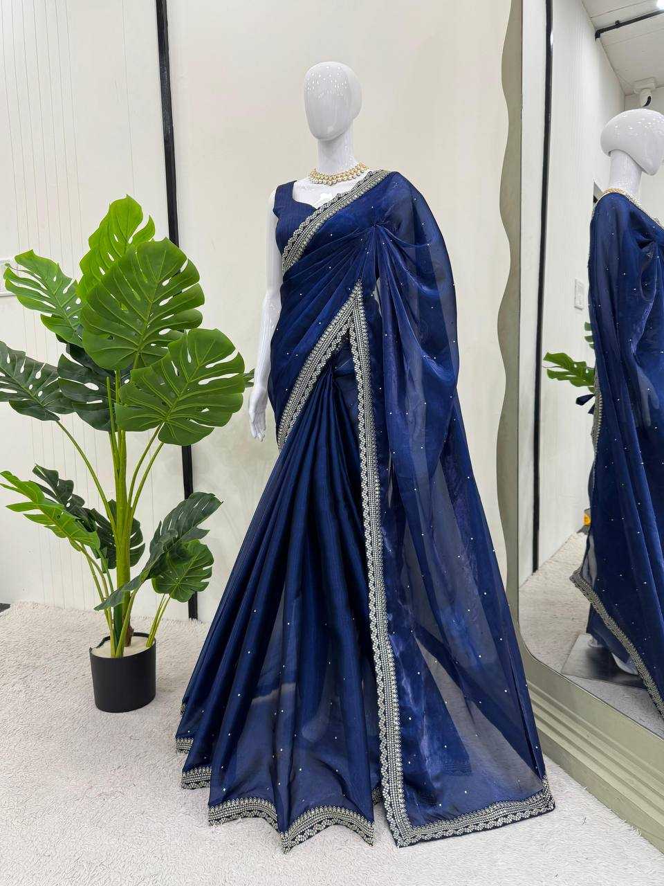 YNF ORGANZA SILK RIN133 538 SAREES WHOLESALE TRADITIONAL ORGANZA FANCY BLUE SILK SAREES MANUFACTURER