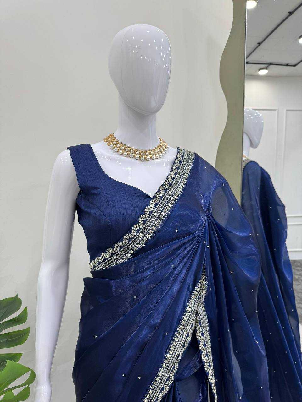 YNF ORGANZA SILK RIN133 538 SAREES WHOLESALE TRADITIONAL ORGANZA FANCY BLUE SILK SAREES MANUFACTURER