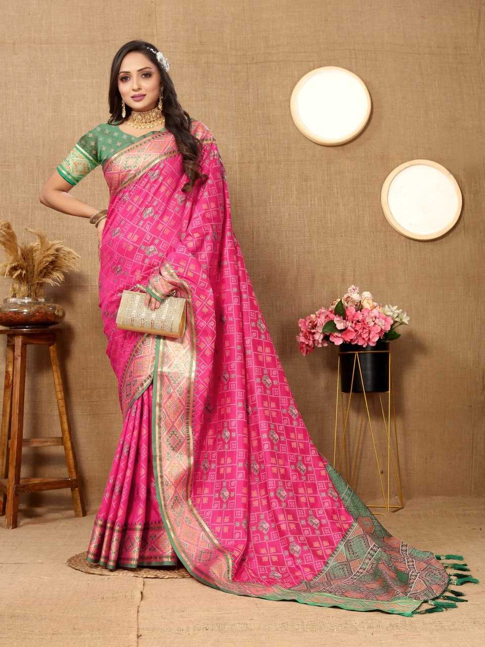 YNF PATOLA SILK RIN150 Patola SILK SAREES WHOLESALE PATOLA ZARI BORDER PRINTED SILK SAREES MANUFACTURER