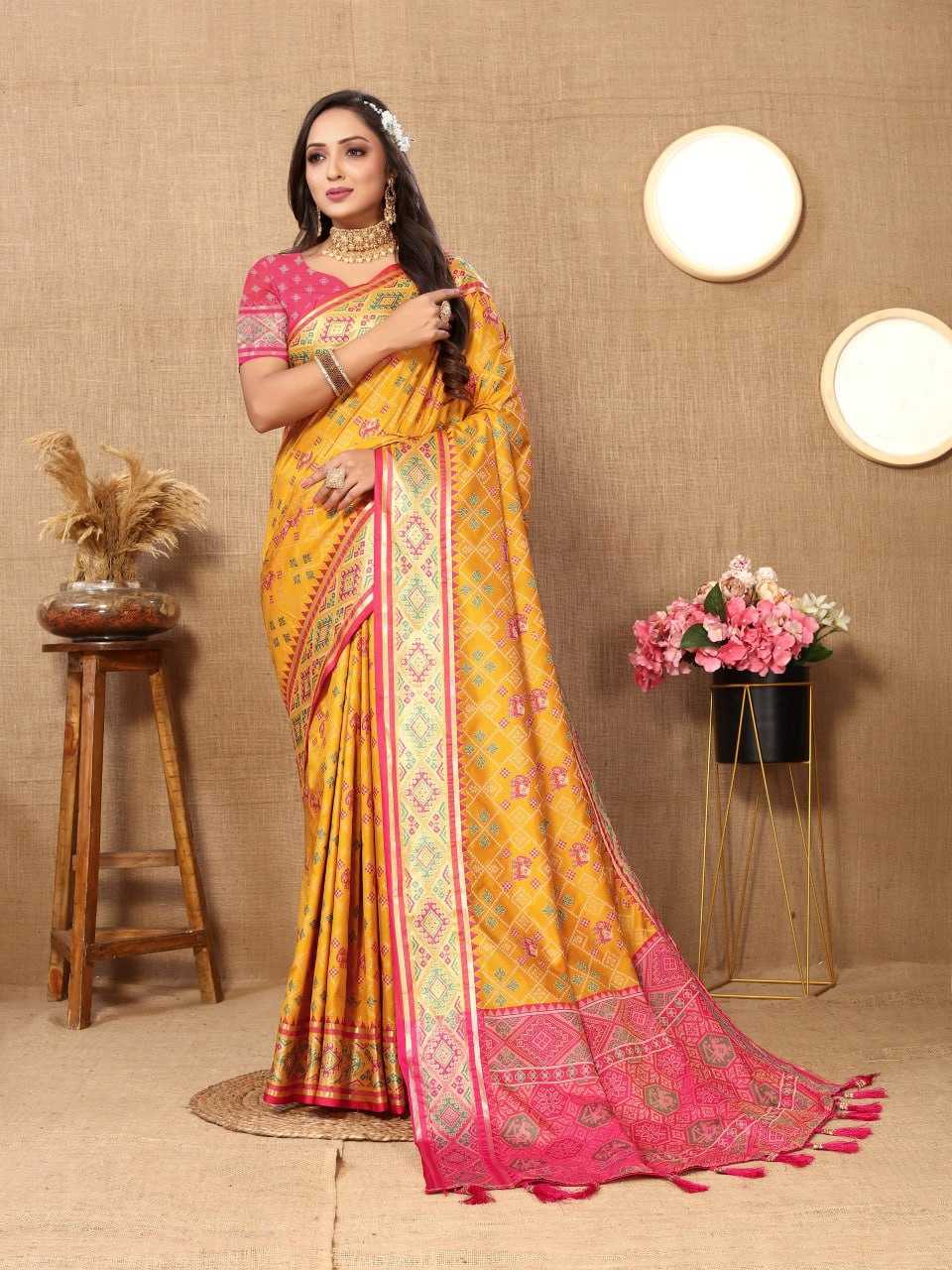 YNF PATOLA SILK RIN150 Patola SILK SAREES WHOLESALE PATOLA ZARI BORDER PRINTED SILK SAREES MANUFACTURER