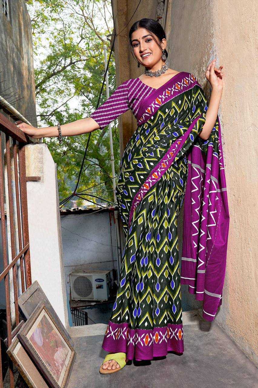 YNF PURE COTTON KESH244  IKKAT FUNDA SAREES WHOLESALE BLOCK PRINTED COTTON LADIES OFFICE WEAR SAREES MANUFACTURER