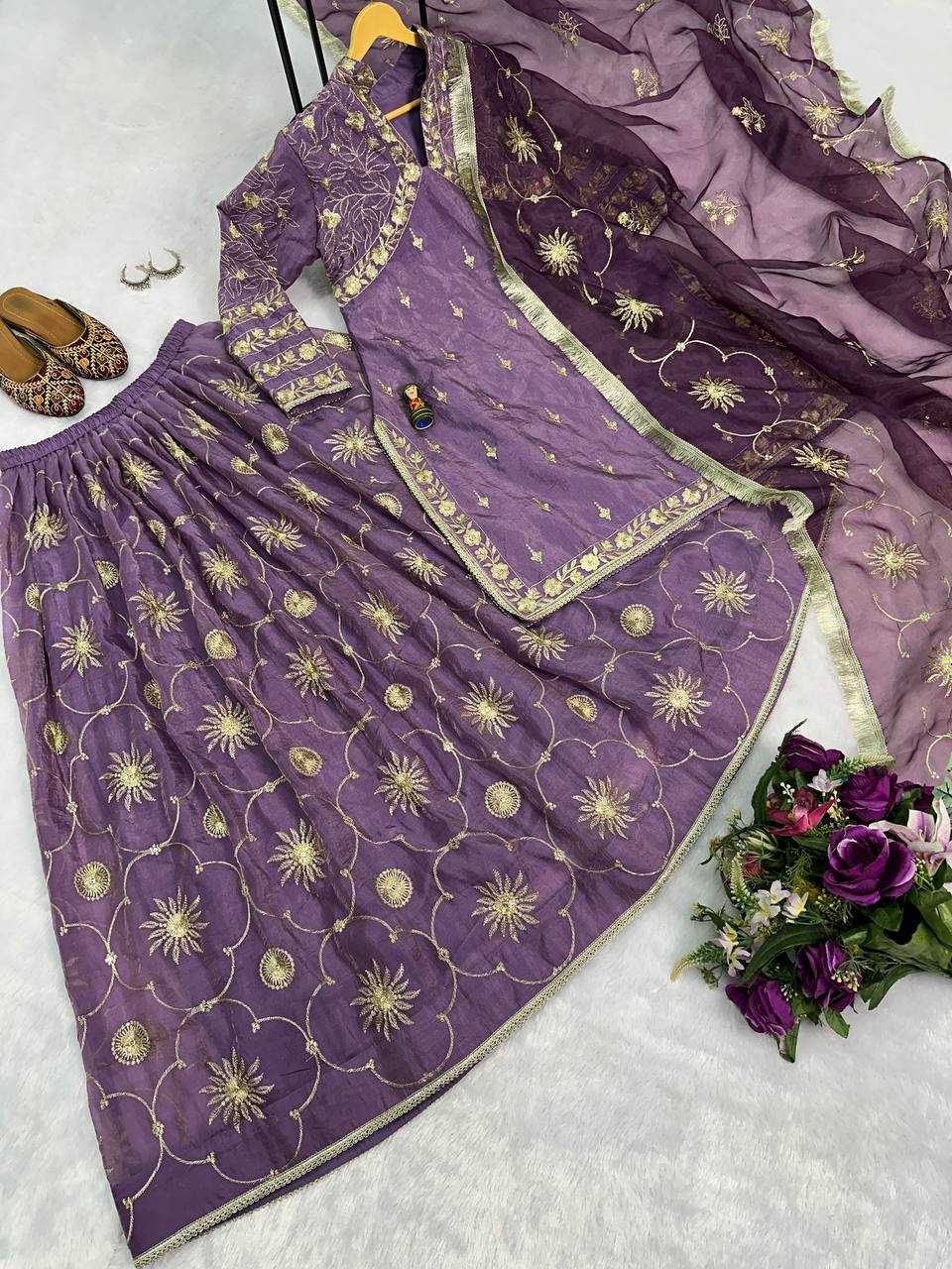 YNF RUSSIAN SILK RIN181 1071 LEHENGAS WHOLESALE SILK EMBROIDERED PURPLE LEHENGAS MANUFACTURER