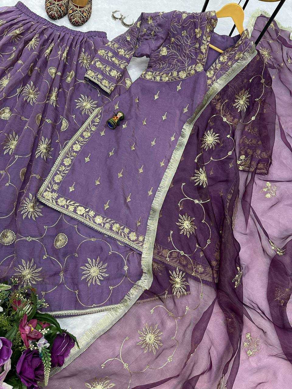 YNF RUSSIAN SILK RIN181 1071 LEHENGAS WHOLESALE SILK EMBROIDERED PURPLE LEHENGAS MANUFACTURER