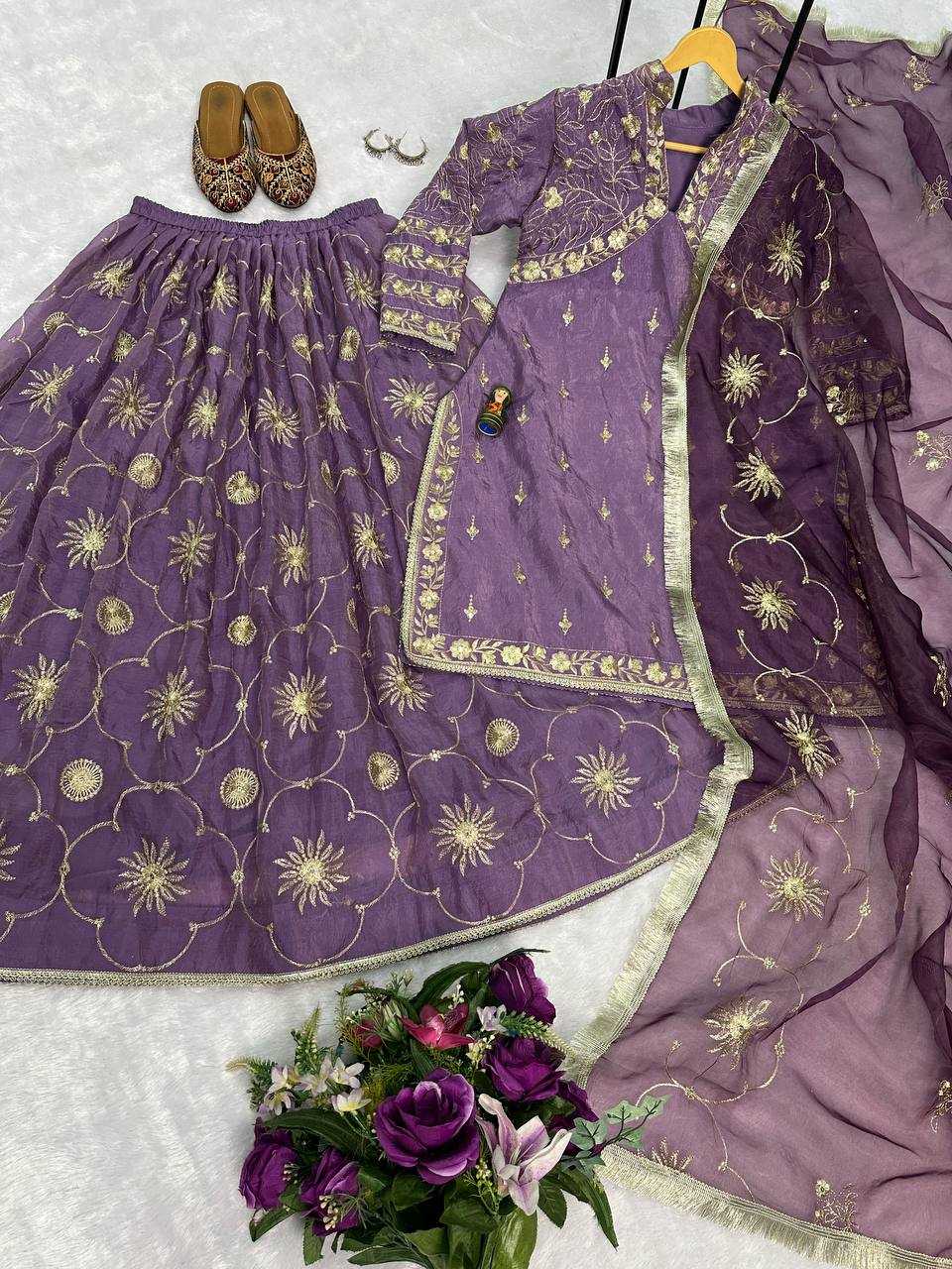 YNF RUSSIAN SILK RIN181 1071 LEHENGAS WHOLESALE SILK EMBROIDERED PURPLE LEHENGAS MANUFACTURER