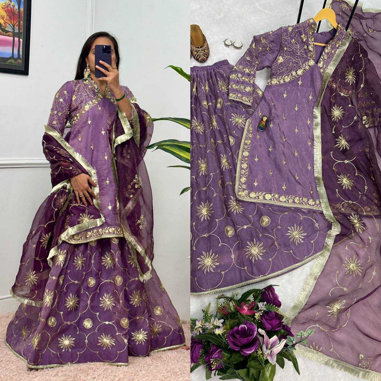 YNF RUSSIAN SILK RIN181 1071 LEHENGAS WHOLESALE SILK EMBROIDERED PURPLE LEHENGAS MANUFACTURER