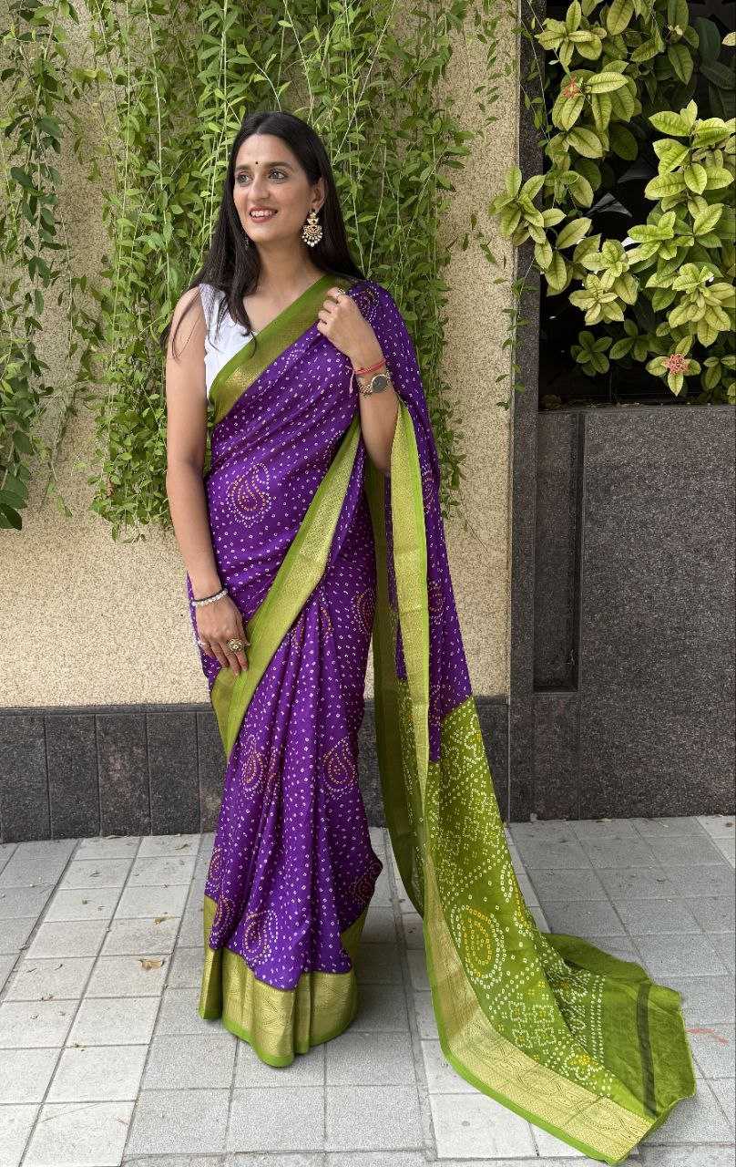 YNF SILK KESH117 RWC31 SAREES WHOLESALE BANDHANI PURPLE SILK ZARI BORDER SAREES MANUFACTURER