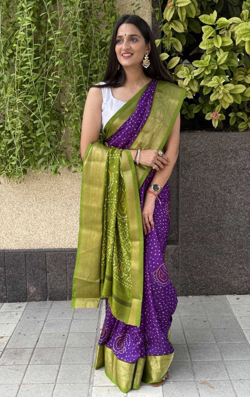 YNF SILK KESH117 RWC31 SAREES WHOLESALE BANDHANI PURPLE SILK ZARI BORDER SAREES MANUFACTURER