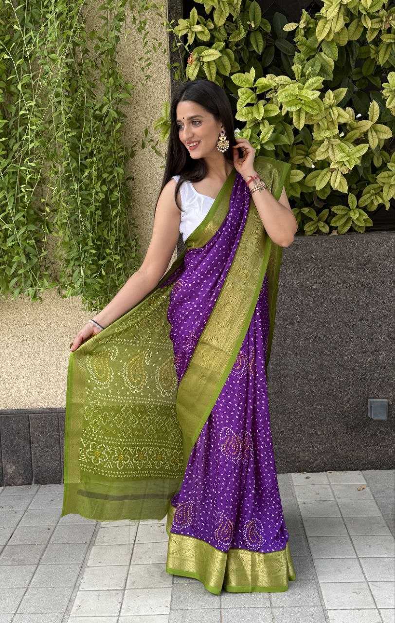 YNF SILK KESH117 RWC31 SAREES WHOLESALE BANDHANI PURPLE SILK ZARI BORDER SAREES MANUFACTURER