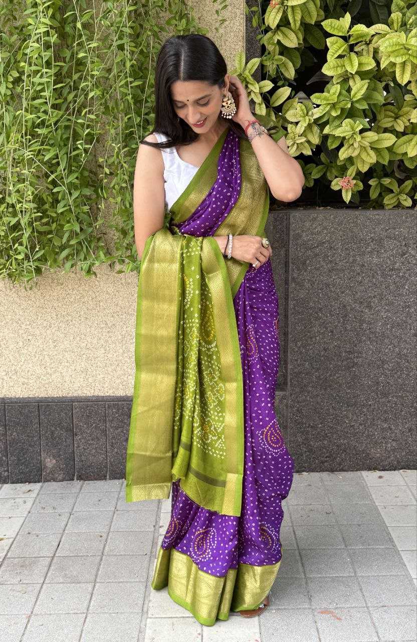 YNF SILK KESH117 RWC31 SAREES WHOLESALE BANDHANI PURPLE SILK ZARI BORDER SAREES MANUFACTURER