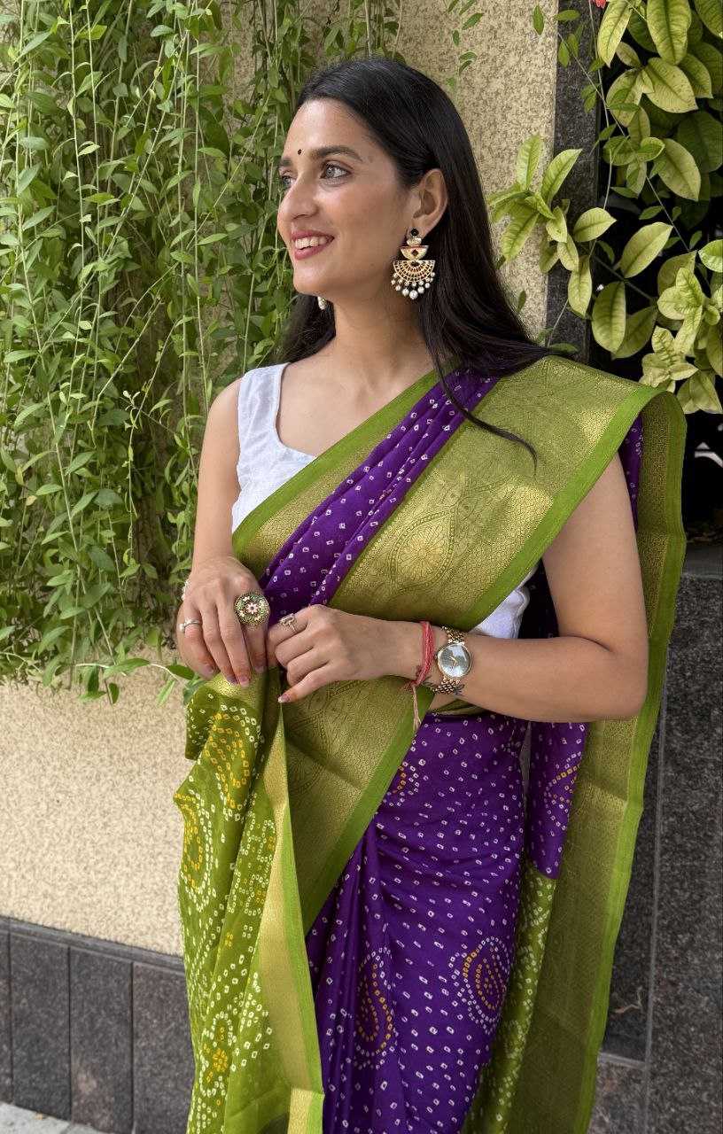 YNF SILK KESH117 RWC31 SAREES WHOLESALE BANDHANI PURPLE SILK ZARI BORDER SAREES MANUFACTURER