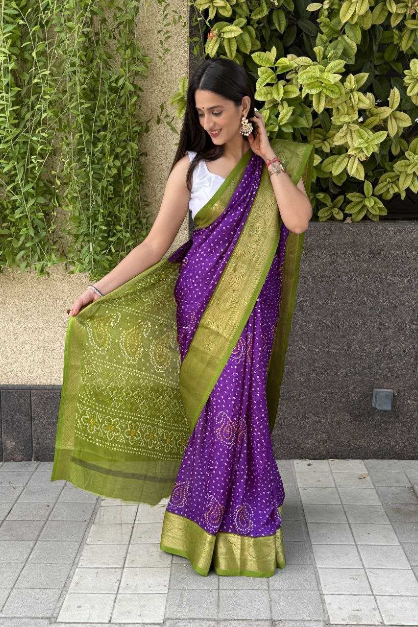 YNF SILK KESH117 RWC31 SAREES WHOLESALE BANDHANI PURPLE SILK ZARI BORDER SAREES MANUFACTURER