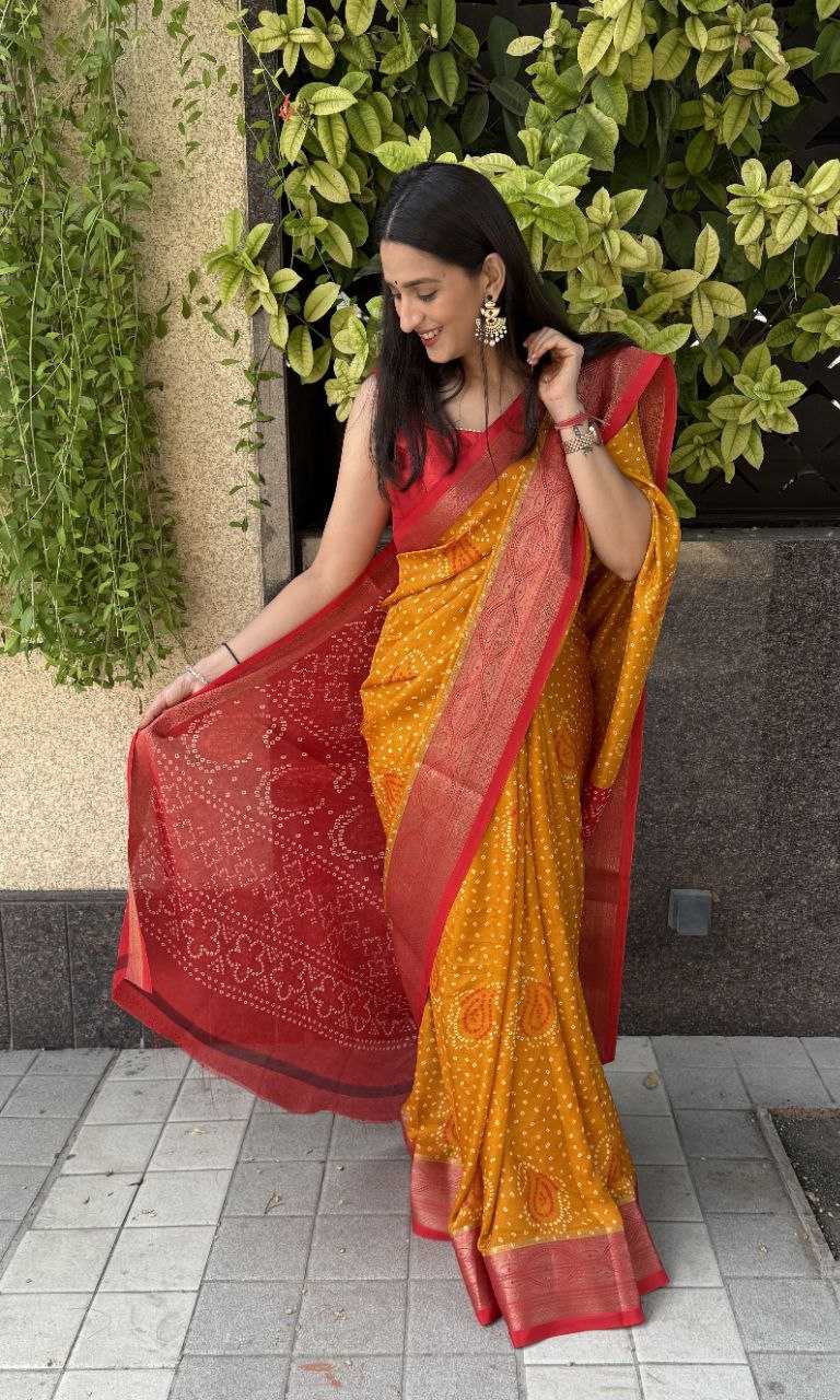 YNF SILK KESH117 RWC34 SAREES WHOLESALE SILK ZARI BORDER SILK BANDHANI YELLOW SAREES MANUFACTURER