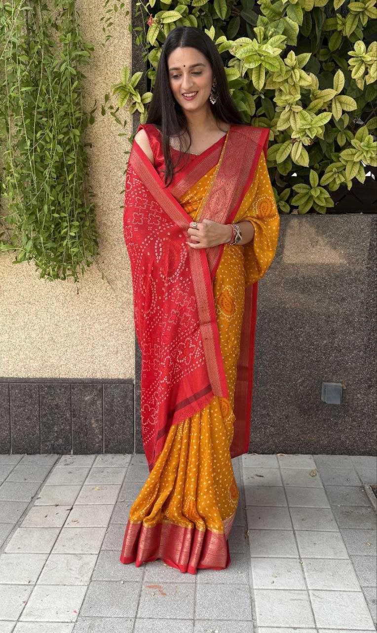 YNF SILK KESH117 RWC34 SAREES WHOLESALE SILK ZARI BORDER SILK BANDHANI YELLOW SAREES MANUFACTURER