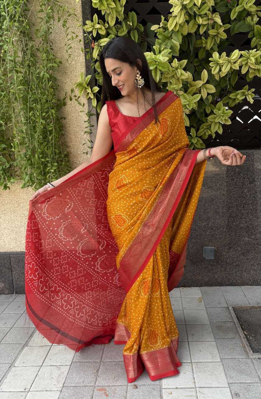 YNF SILK KESH117 RWC34 SAREES WHOLESALE SILK ZARI BORDER SILK BANDHANI YELLOW SAREES MANUFACTURER