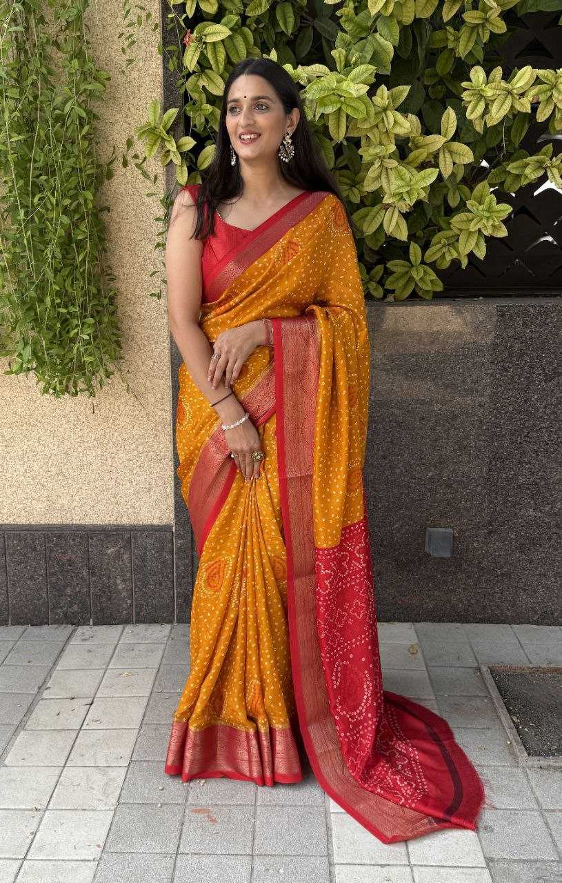 YNF SILK KESH117 RWC34 SAREES WHOLESALE SILK ZARI BORDER SILK BANDHANI YELLOW SAREES MANUFACTURER