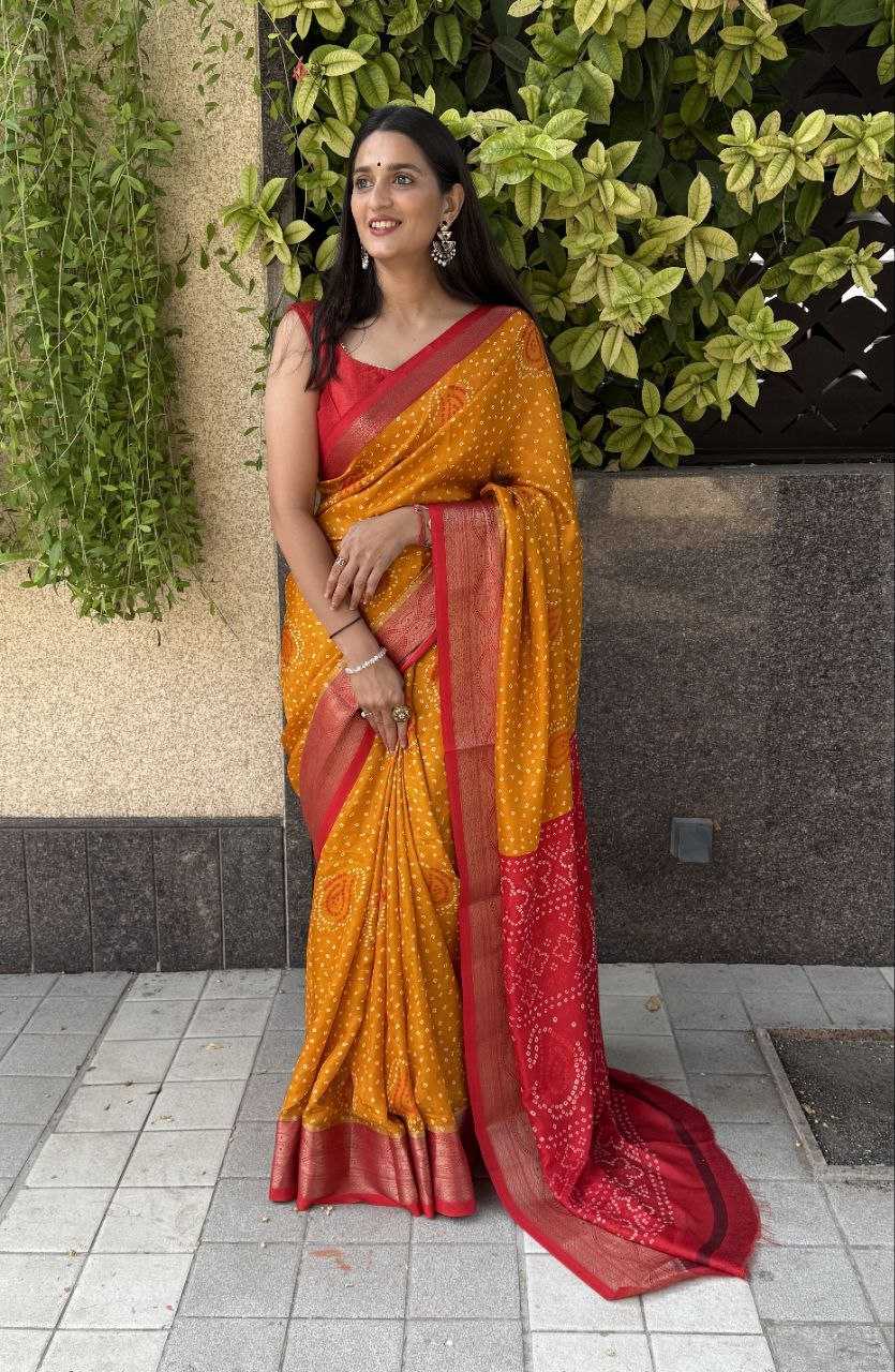 YNF SILK KESH117 RWC34 SAREES WHOLESALE SILK ZARI BORDER SILK BANDHANI YELLOW SAREES MANUFACTURER