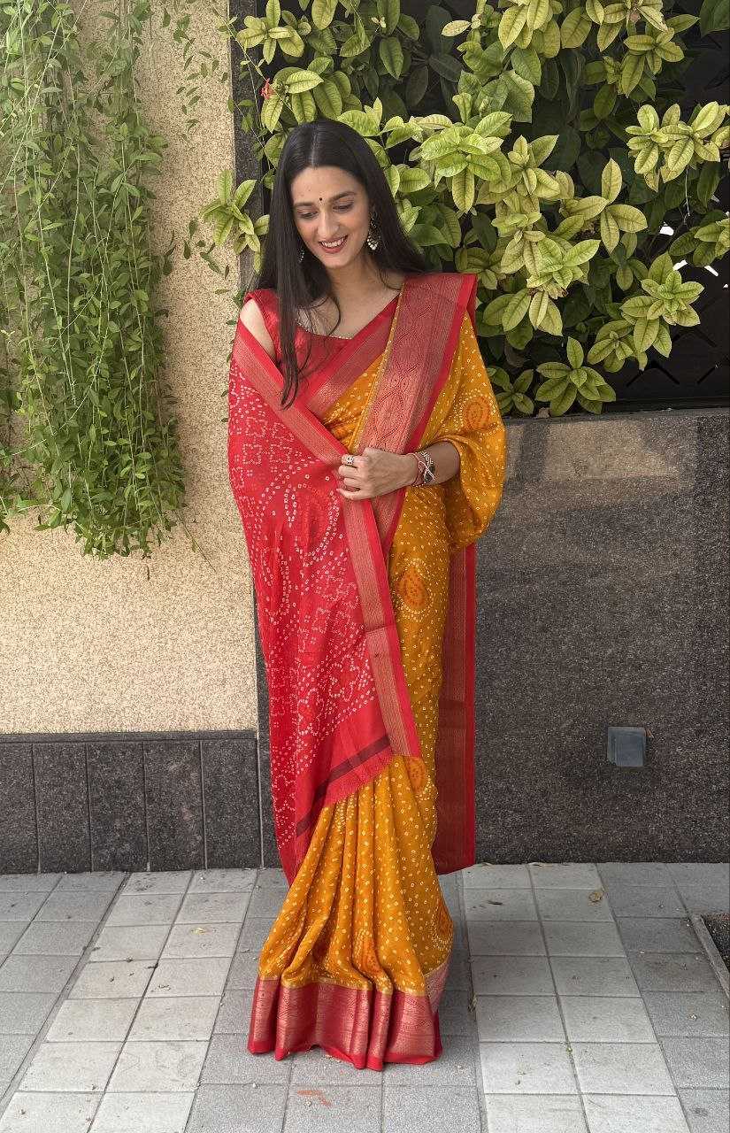 YNF SILK KESH117 RWC34 SAREES WHOLESALE SILK ZARI BORDER SILK BANDHANI YELLOW SAREES MANUFACTURER