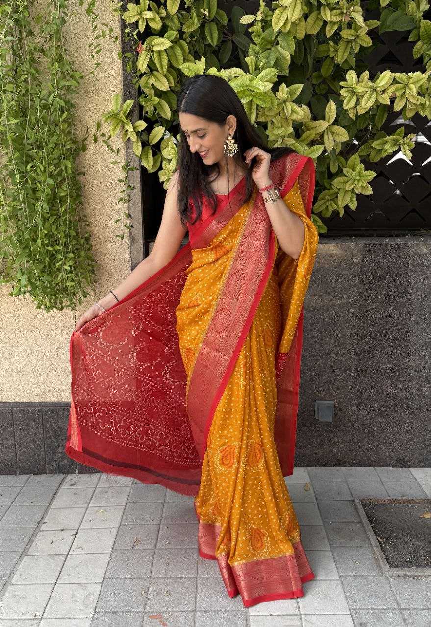 YNF SILK KESH117 RWC34 SAREES WHOLESALE SILK ZARI BORDER SILK BANDHANI YELLOW SAREES MANUFACTURER