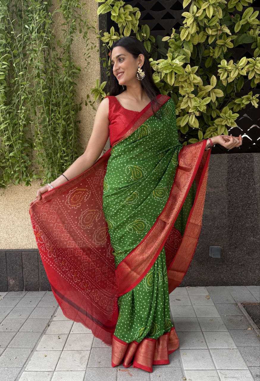 YNF SILK KESH117 RWC35 SAREES WHOLESALE SILK ZARI BORDER SILK BANDHANI GREEN SAREES MANUFACTURER