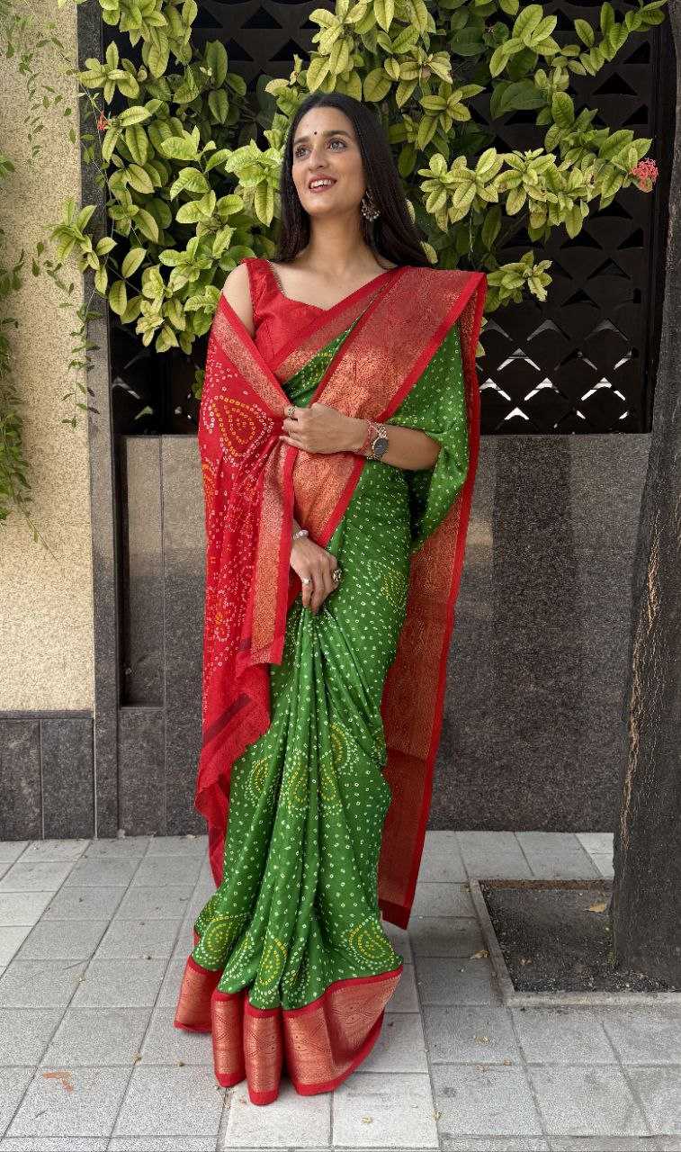 YNF SILK KESH117 RWC35 SAREES WHOLESALE SILK ZARI BORDER SILK BANDHANI GREEN SAREES MANUFACTURER