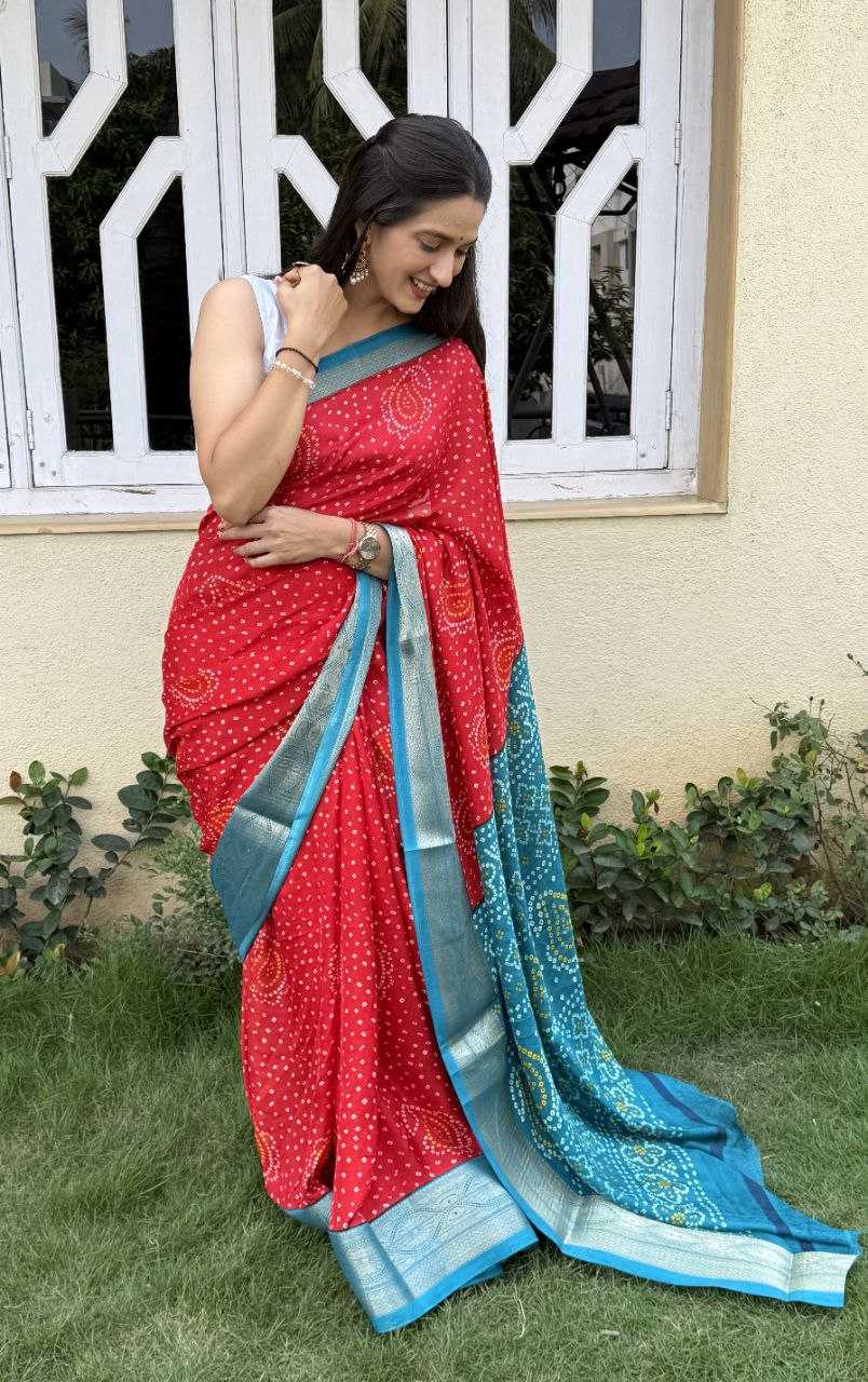 YNF SILK KESH117 RWC46 SAREES WHOLESALE SILK ZARI BORDER BANDHANI RED FESTIVE SAREES MANUFACTURER