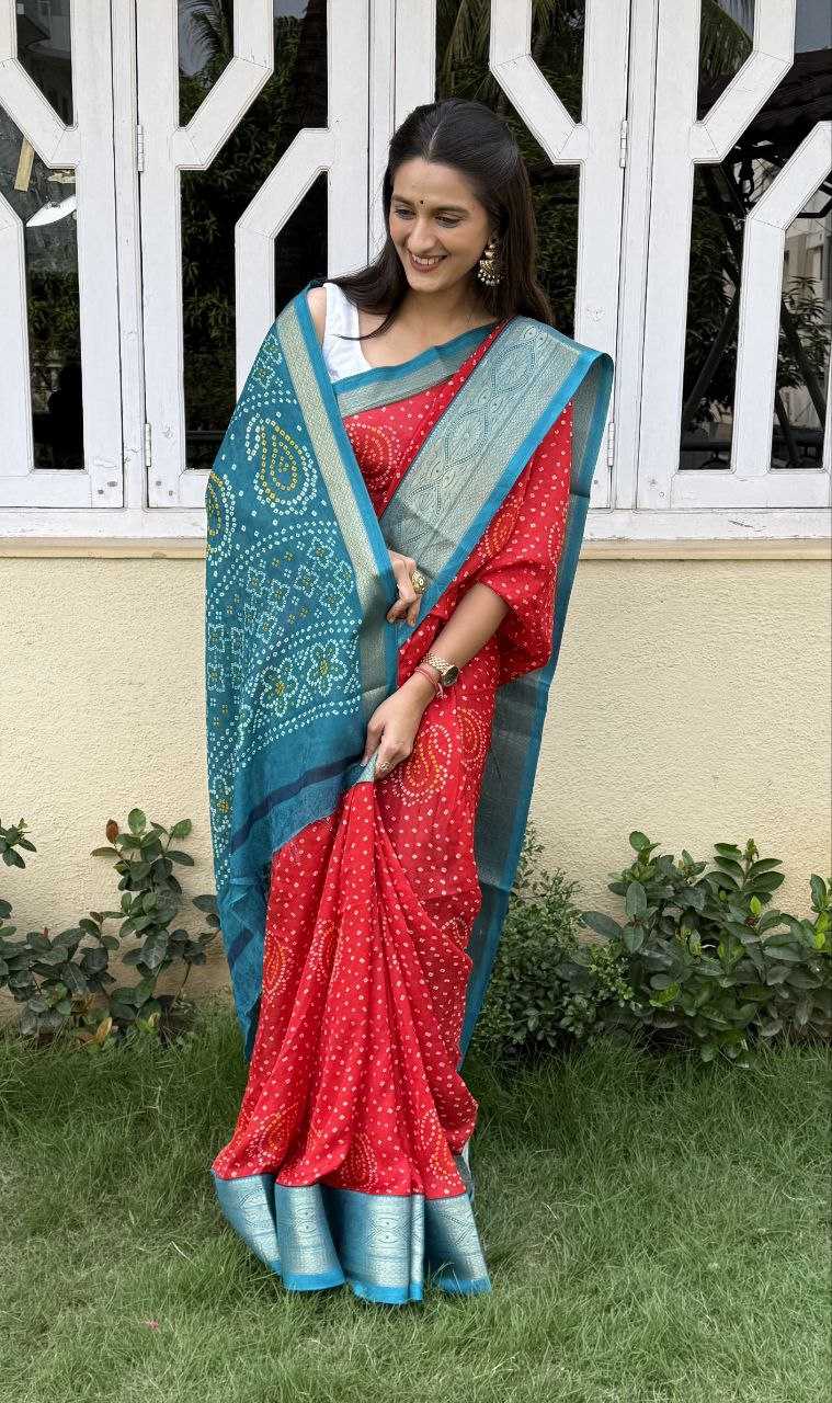 YNF SILK KESH117 RWC46 SAREES WHOLESALE SILK ZARI BORDER BANDHANI RED FESTIVE SAREES MANUFACTURER