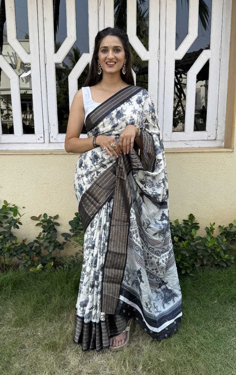 YNF SILK KESH117 RWC92 SAREES WHOLESALE PRINTED WHITE ZARI BORDER SILK SAREES MANUFACTURER