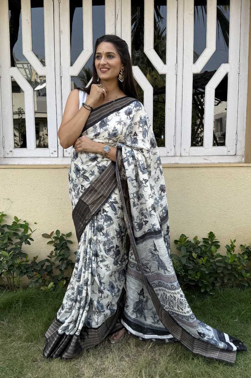 YNF SILK KESH117 RWC92 SAREES WHOLESALE PRINTED WHITE ZARI BORDER SILK SAREES MANUFACTURER