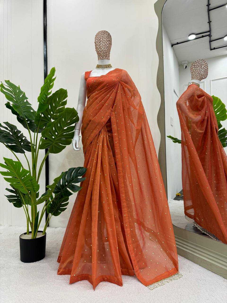 YNF TISSUE SILK RIN133 530 SAREES WHOLESALE PARTY WEAR TISSUE SILK LACE BORDER ORANGE SAREES MANUFACTURER