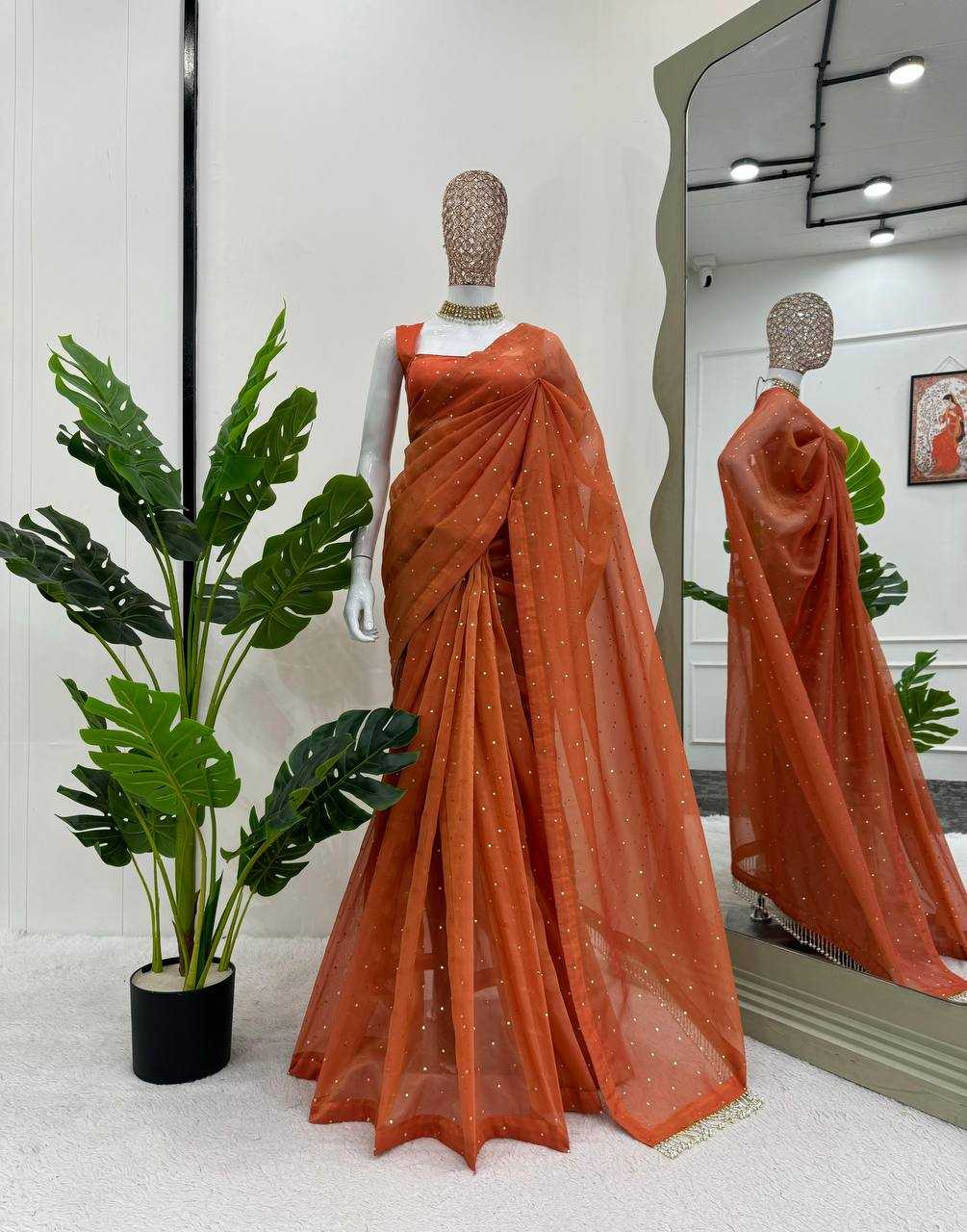 YNF TISSUE SILK RIN133 530 SAREES WHOLESALE PARTY WEAR TISSUE SILK LACE BORDER ORANGE SAREES MANUFACTURER