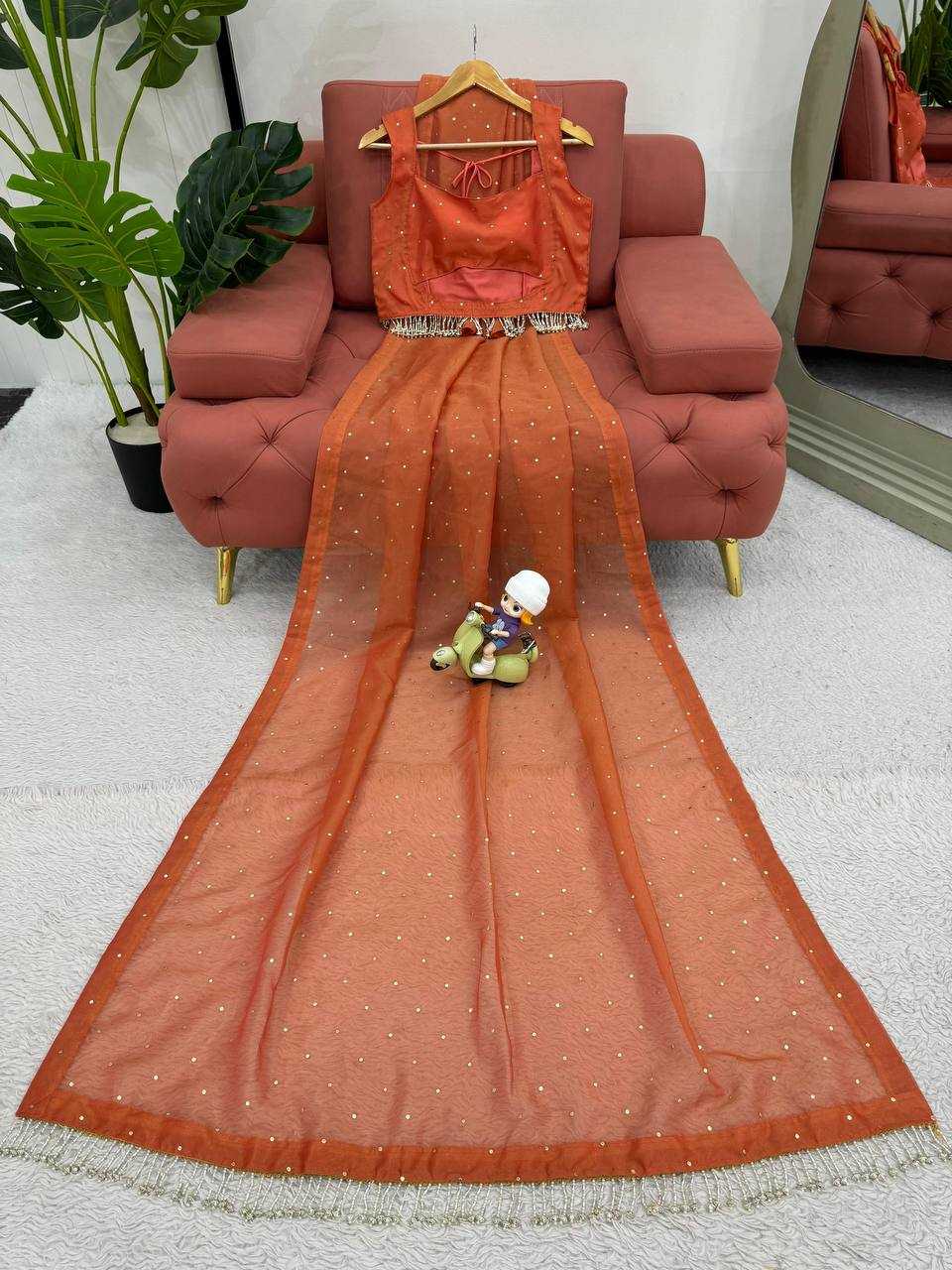 YNF TISSUE SILK RIN133 530 SAREES WHOLESALE PARTY WEAR TISSUE SILK LACE BORDER ORANGE SAREES MANUFACTURER