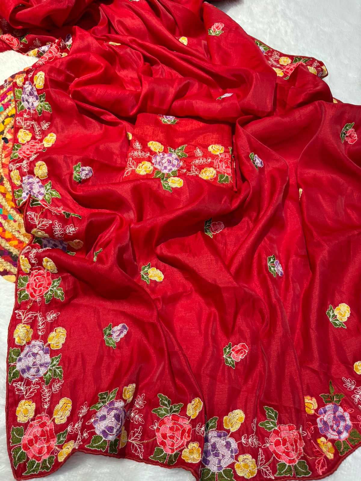 YNF TUSSAR SILK SOFT  RIN164 RRS104 SAREES WHOLESALE EMBROIDERED RED TUSSAR SILK SAREES  MANUFACTURER