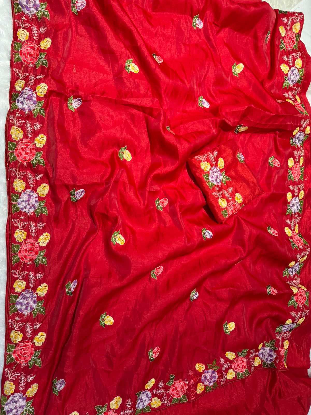 YNF TUSSAR SILK SOFT  RIN164 RRS104 SAREES WHOLESALE EMBROIDERED RED TUSSAR SILK SAREES  MANUFACTURER